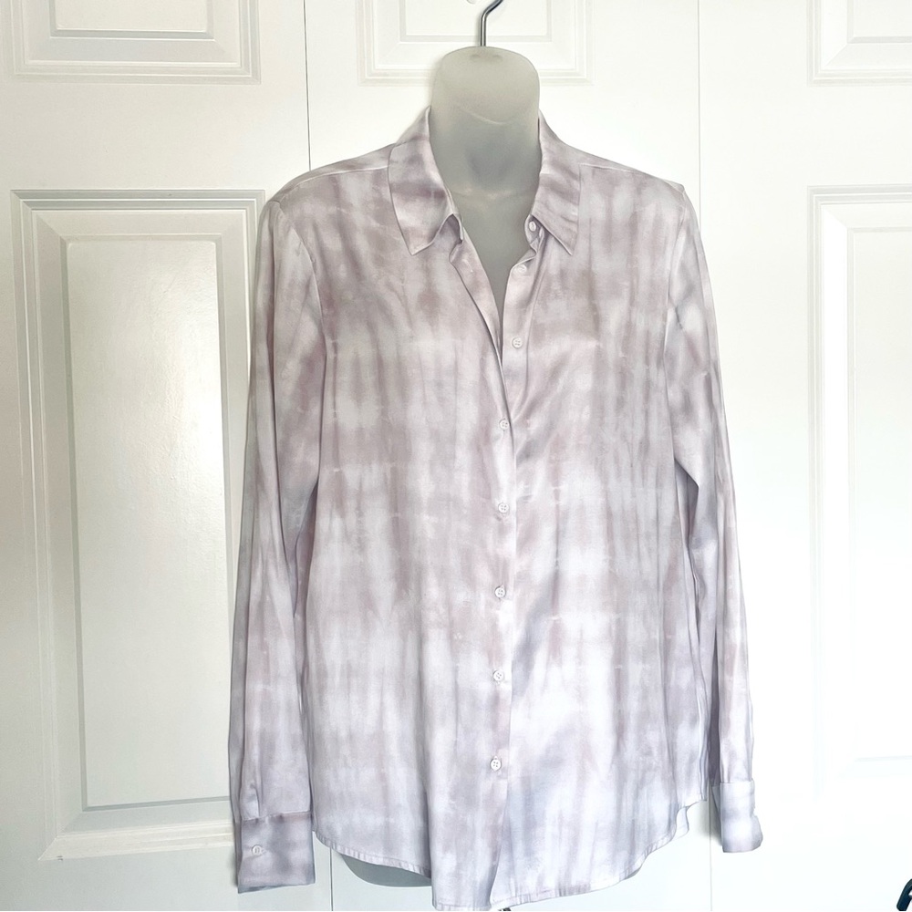 David Lerner Portman Tie Dye Button Down Shirt Blouse Medium Lavender